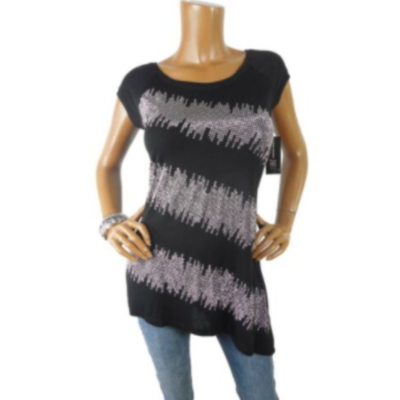 INC International Concepts Tops - INC Top S NWT $69 Black Tunic Shirt Silver Studs Asymmetrical Party Blouse